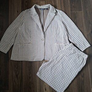 💙 Lands End Blazer Pants Set Plaid Elastic Waist Pockets Soft Size 2X Stretch P